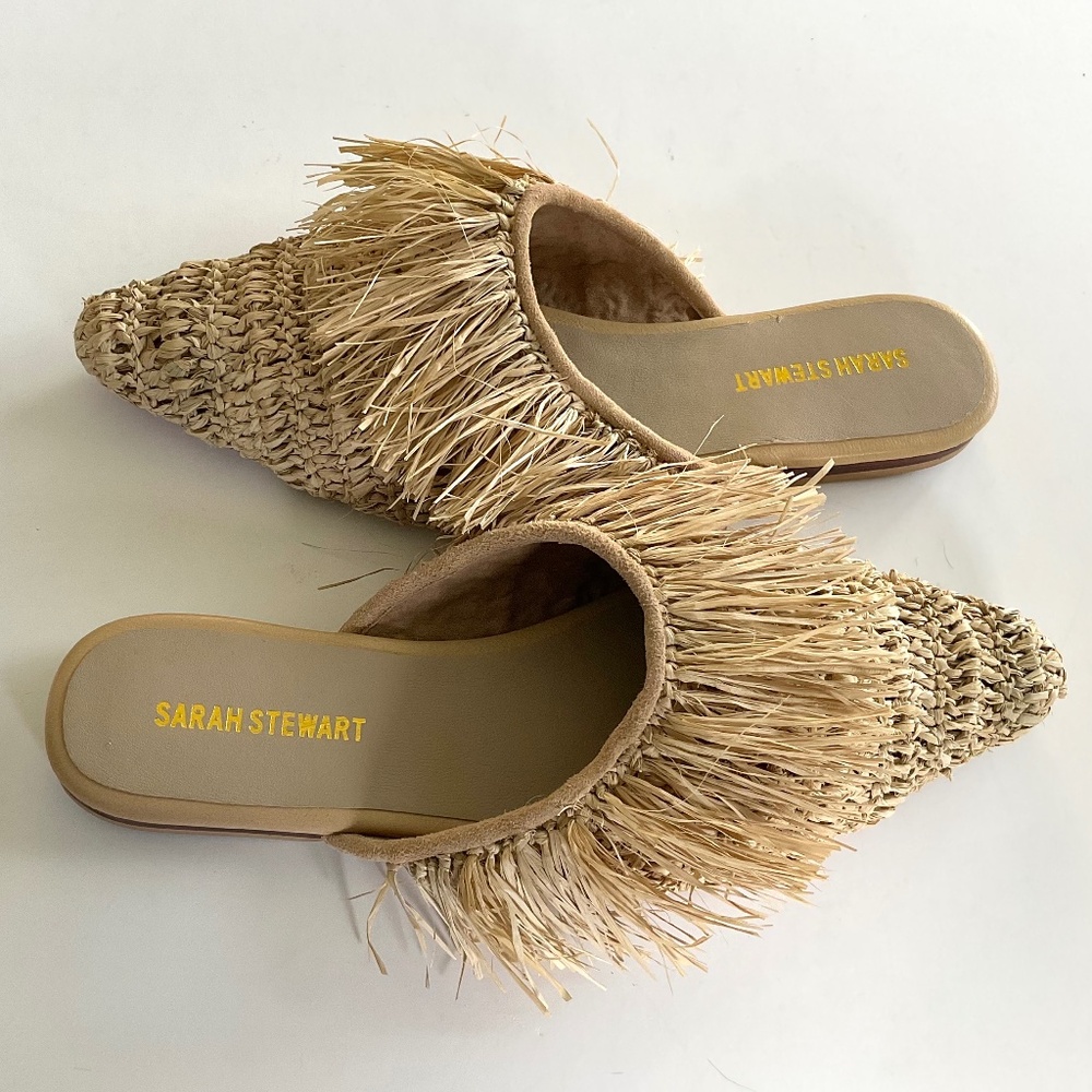 SARAH STEWART Eliza Raffia Handcrafted Mules Size 9 NWT - Picture 7 of 12